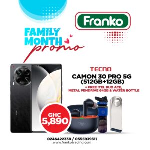 Tecno Camon 30 Pro 5G (CL8) (512gb+12gb) plus free Itel Bud Ace, Metal Pendrive 64gb and Water Bottle