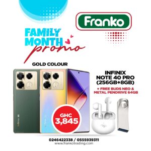 Infinix Note 40 (x6850) Pro (256gb+8gb) Gold color plus free Buds Neo and Metal Pendrive 64gb