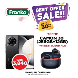 Tecno Camon 30 (CL6K) (256gb+12gb) plus free Itel Bud Ace