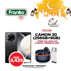 Tecno Camon 30 (CL6K) (256gb+8gb) plus free Itel Bud Ace and Metal Pendrive 4GB