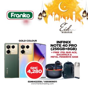 Infinix Note 40 (x6850) Pro (256gb+8gb) Gold color plus free Itel Buds Ace, Metal Pendrive 32gb (Usb) and Backpack