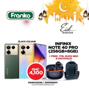 Infinix Note 40 (x6850) Pro (256gb+8gb) plus free Itel Buds Neo and Backpack