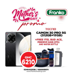Tecno Camon 30 Pro 5G (CL8) (512gb+12gb) plus free Itel Bud Ace, Pendrive 64gb (OTG) and Water Bottle