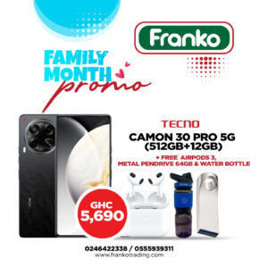 Tecno Camon 30 Pro 5G (CL8) (512gb+12gb) plus free Airpods 3, Metal Pendrive 64gb and Water Bottle