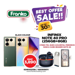 Infinix Note 40 (x6850) Pro (256gb+8gb) plus free Itel Buds Ace, Metal Pendrive 32gb and Card Reader Note 40