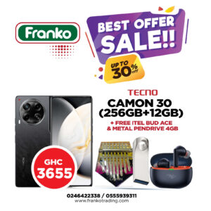 Tecno Camon 30 (CL6K) (256gb+12gb) plus free Itel Bud Ace, Metal Pendrive 4GB and Thumb Piano